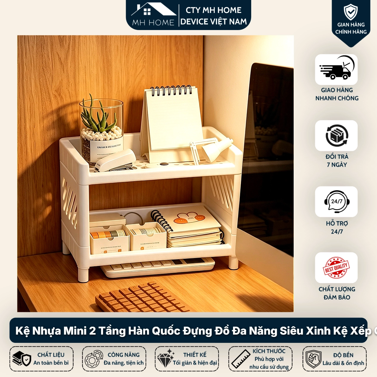 Kệ Nhựa Mini 2 Tầng Hàn Quốc Đựng Đồ Đa Năng Siêu Xinh Kệ Xếp Gọn Trang Trí Để Bàn Đồ